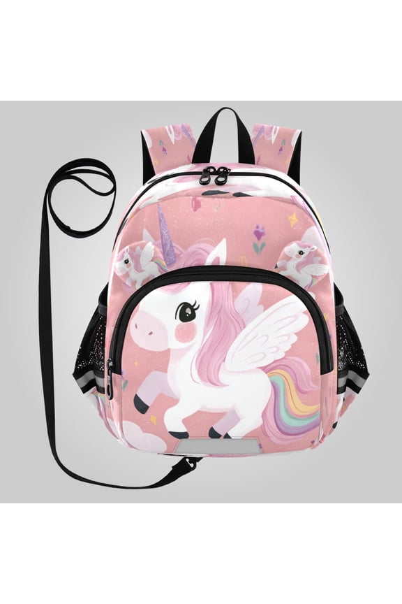 Adorable Ear-Print Backpack with Reflective Strip and Anti-Lost Leash Adjustable Shoulder Straps Mini Travel Backpack Cute Winged Unicorn Illustration