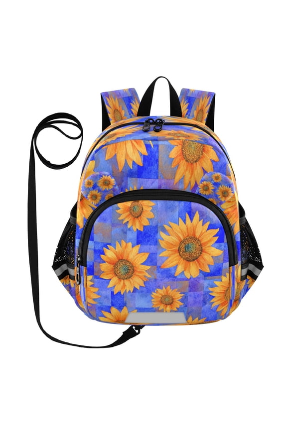 Adorable Ear-Print Backpack with Reflective Strip and Anti-Lost Leash Adjustable Shoulder Straps Mini Travel Backpack Digital Painting Of Cute Sunflowers