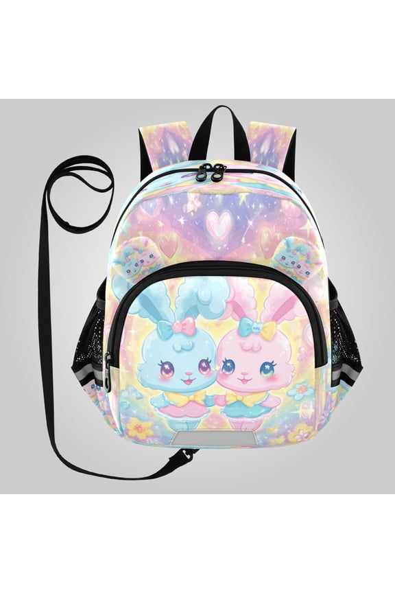 Adorable Ear-Print Backpack with Reflective Strip and Anti-Lost Leash Adjustable Shoulder Straps Mini Travel Backpack Dreamy Celestial Bunny Duo