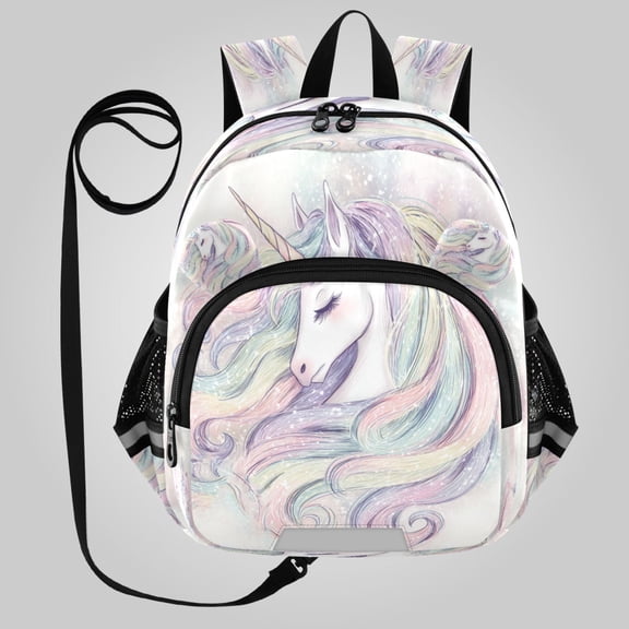 RMDQTR Adorable Ear-Print Backpack with Reflective Strip and Anti-Lost Leash Adjustable Shoulder Straps Mini Travel Backpack Ethereal Unicorn Rainbow Mane