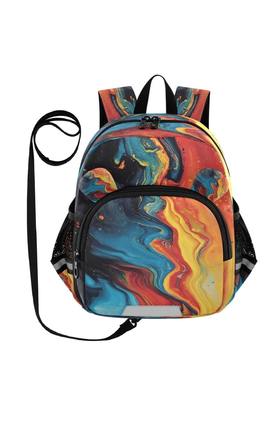 Adorable Ear-Print Backpack with Reflective Strip and Anti-Lost Leash Adjustable Shoulder Straps Mini Travel Backpack Fluid Art Abstract Painting
