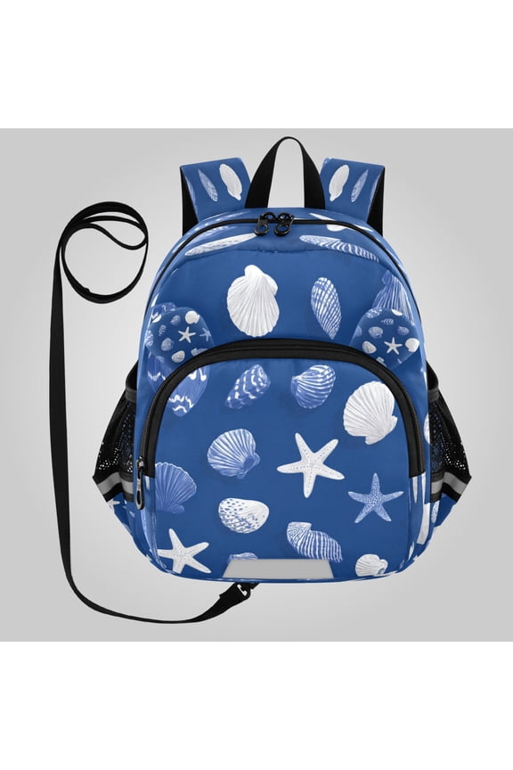 Adorable Ear-Print Backpack with Reflective Strip and Anti-Lost Leash Adjustable Shoulder Straps Mini Travel Backpack Fresh Coastal Seashell Pattern