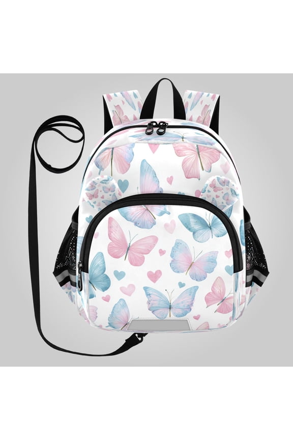Adorable Ear-Print Backpack with Reflective Strip and Anti-Lost Leash Adjustable Shoulder Straps Mini Travel Backpack Gentle Pastel Butterfly Print