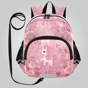 RMDQTR Adorable Ear-Print Backpack with Reflective Strip and Anti-Lost Leash Adjustable Shoulder Straps Mini Travel Backpack Glitter Unicorn Rose Paradise