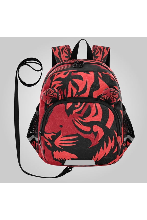 Adorable Ear-Print Backpack with Reflective Strip and Anti-Lost Leash Adjustable Shoulder Straps Mini Travel Backpack Graphic Tiger Head Pattern