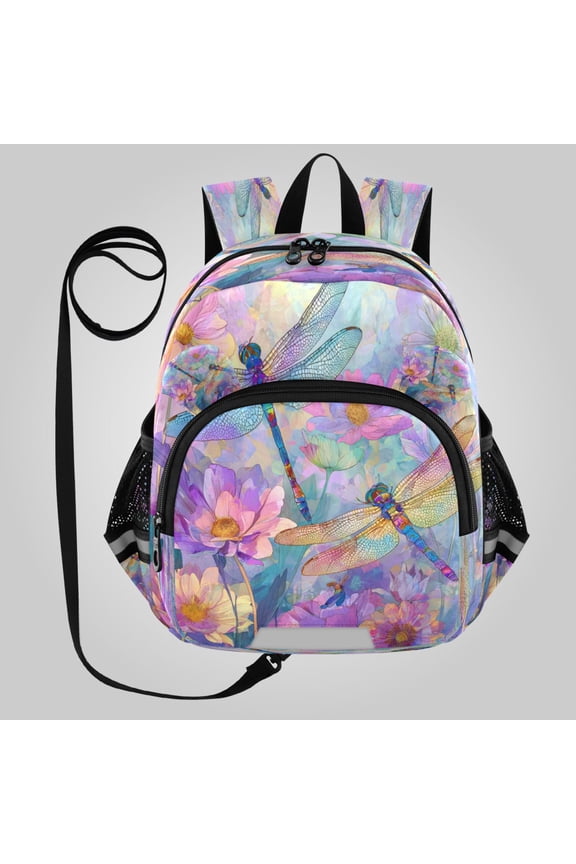 Adorable Ear-Print Backpack with Reflective Strip and Anti-Lost Leash Adjustable Shoulder Straps Mini Travel Backpack Iridescent Dragonfly Garden Art