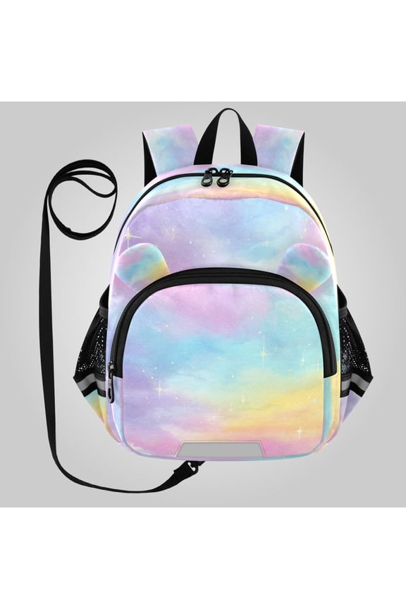 Adorable Ear-Print Backpack with Reflective Strip and Anti-Lost Leash Adjustable Shoulder Straps Mini Travel Backpack Iridescent Gold Starry Sky