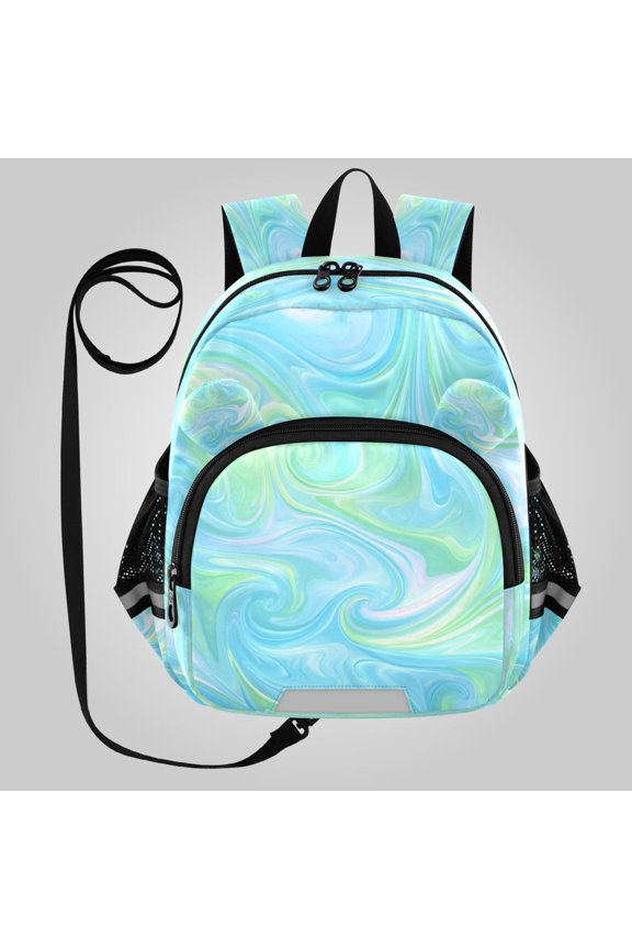 Adorable Ear-Print Backpack with Reflective Strip and Anti-Lost Leash Adjustable Shoulder Straps Mini Travel Backpack Iridescent Swirl Marble Print
