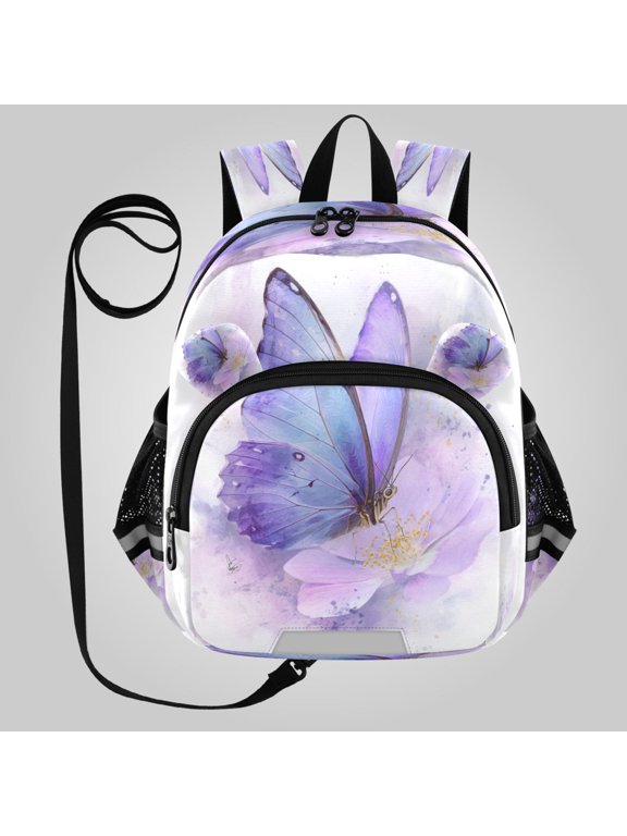 Adorable Ear-Print Backpack with Reflective Strip and Anti-Lost Leash Adjustable Shoulder Straps Mini Travel Backpack Lavender Dream Of The Morpho