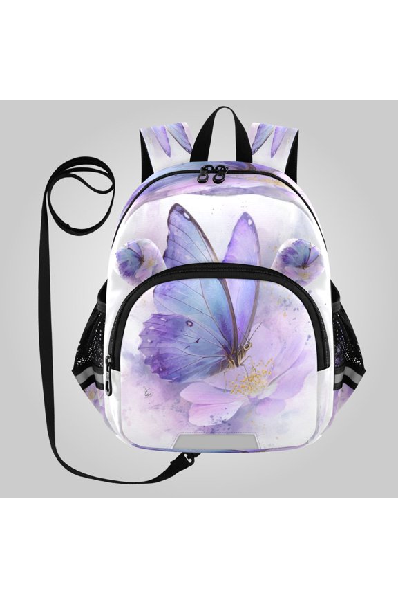 Adorable Ear-Print Backpack with Reflective Strip and Anti-Lost Leash Adjustable Shoulder Straps Mini Travel Backpack Lavender Dream Of The Morpho