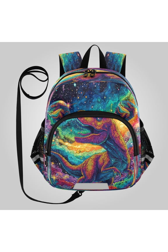 Adorable Ear-Print Backpack with Reflective Strip and Anti-Lost Leash Adjustable Shoulder Straps Mini Travel Backpack Line Art Dinosaur Space Art