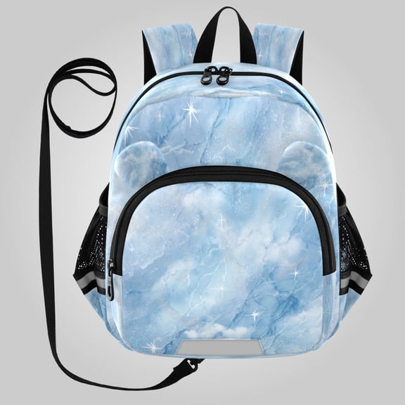 RMDQTR Adorable Ear-Print Backpack with Reflective Strip and Anti-Lost Leash Adjustable Shoulder Straps Mini Travel Backpack Luxury Ice Blue Marble Art