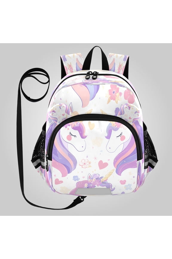 Adorable Ear-Print Backpack with Reflective Strip and Anti-Lost Leash Adjustable Shoulder Straps Mini Travel Backpack Magical Unicorn Garden Pattern