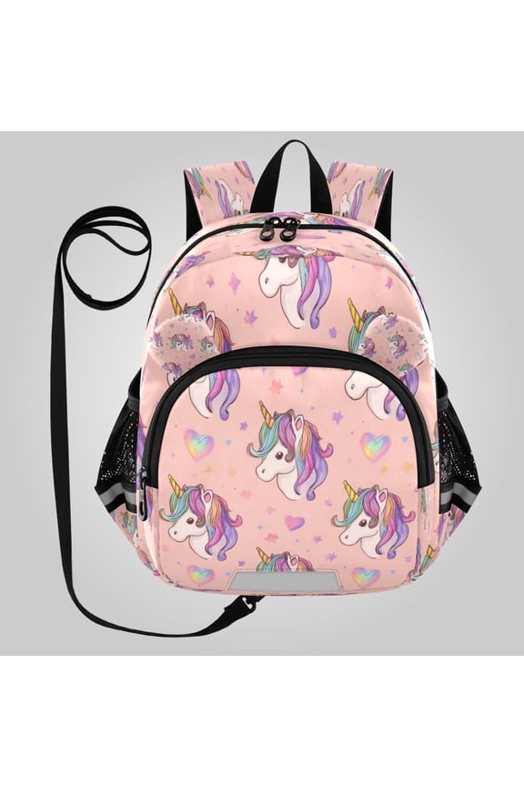 Adorable Ear-Print Backpack with Reflective Strip and Anti-Lost Leash Adjustable Shoulder Straps Mini Travel Backpack Magical Unicorn Love Pattern