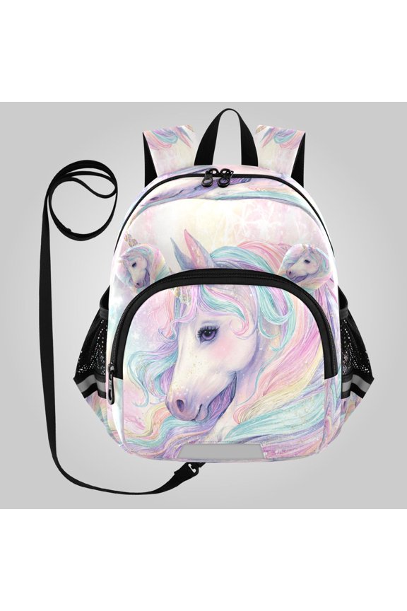 Adorable Ear-Print Backpack with Reflective Strip and Anti-Lost Leash Adjustable Shoulder Straps Mini Travel Backpack Magical Unicorn Pastel Sky