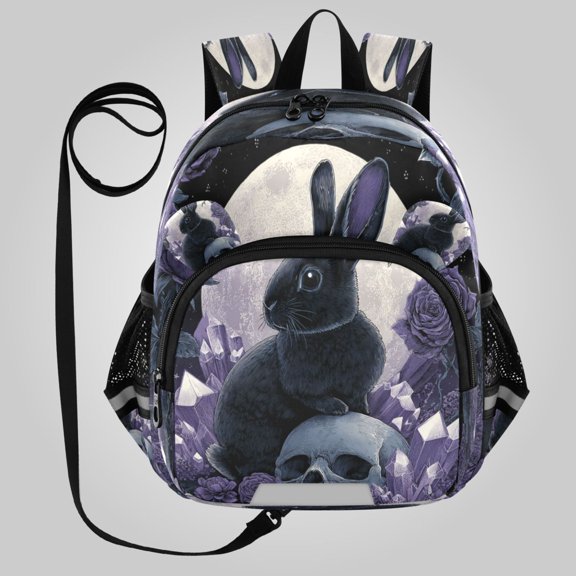 RMDQTR Adorable Ear-Print Backpack with Reflective Strip and Anti-Lost Leash Adjustable Shoulder Straps Mini Travel Backpack Mystical Moonlit Rabbit Art Print