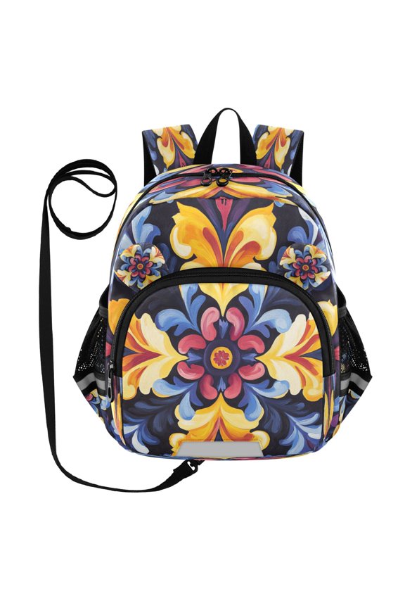 Adorable Ear-Print Backpack with Reflective Strip and Anti-Lost Leash Adjustable Shoulder Straps Mini Travel Backpack Painting Hand Drawn Pattern
