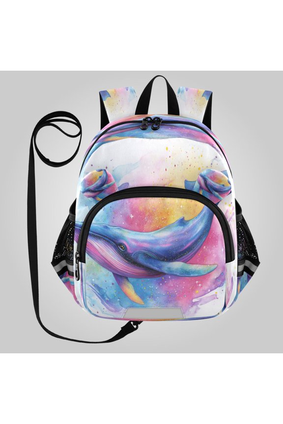 Adorable Ear-Print Backpack with Reflective Strip and Anti-Lost Leash Adjustable Shoulder Straps Mini Travel Backpack Pastel Galaxy Whale Pattern