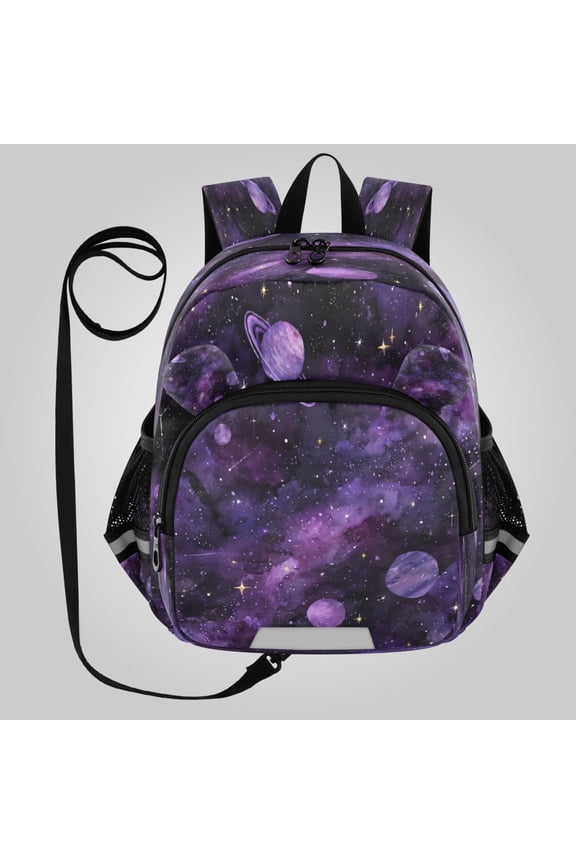 Adorable Ear-Print Backpack with Reflective Strip and Anti-Lost Leash Adjustable Shoulder Straps Mini Travel Backpack Purple Galaxy Cosmic Whispers