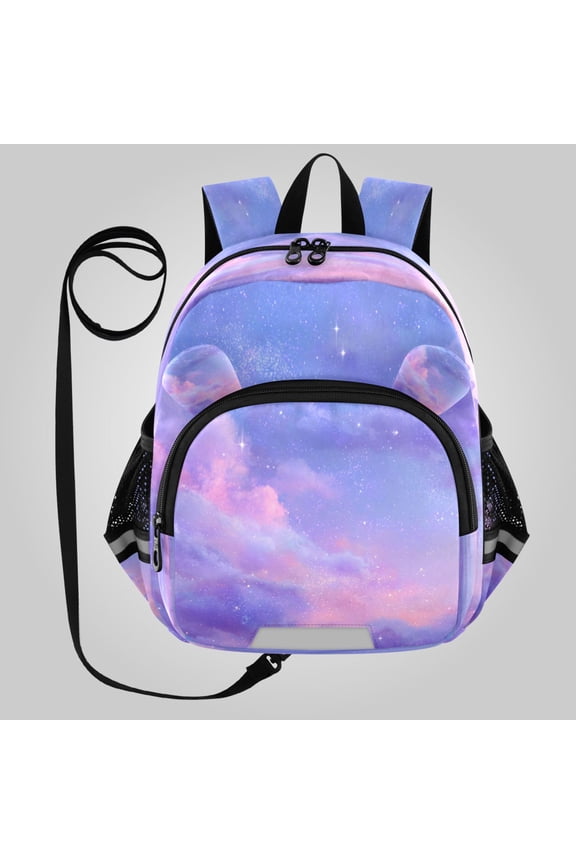 Adorable Ear-Print Backpack with Reflective Strip and Anti-Lost Leash Adjustable Shoulder Straps Mini Travel Backpack Purple Pink Twilight Galaxy