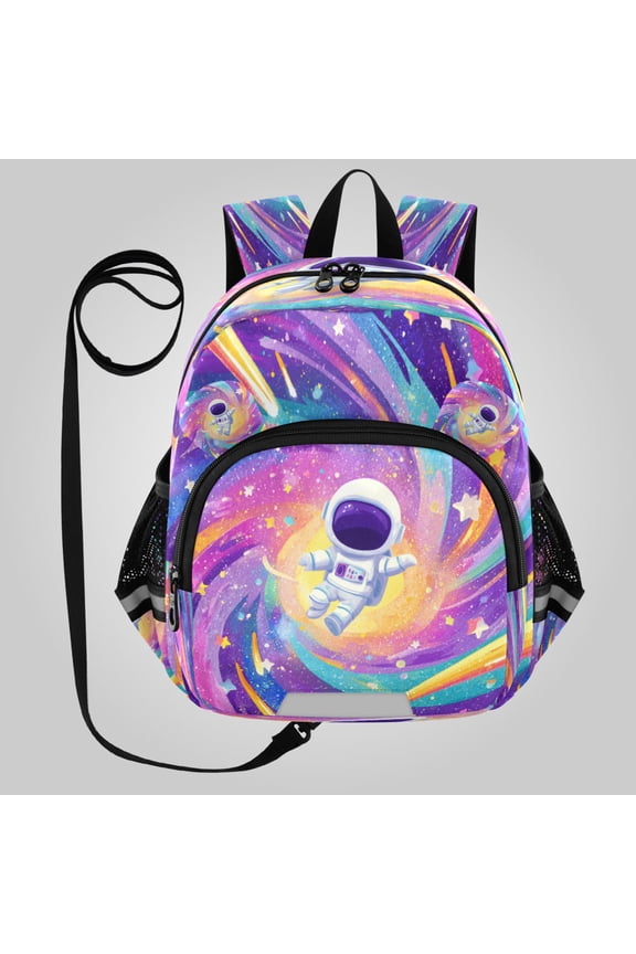 Adorable Ear-Print Backpack with Reflective Strip and Anti-Lost Leash Adjustable Shoulder Straps Mini Travel Backpack Rainbow Galaxy Astronaut Art