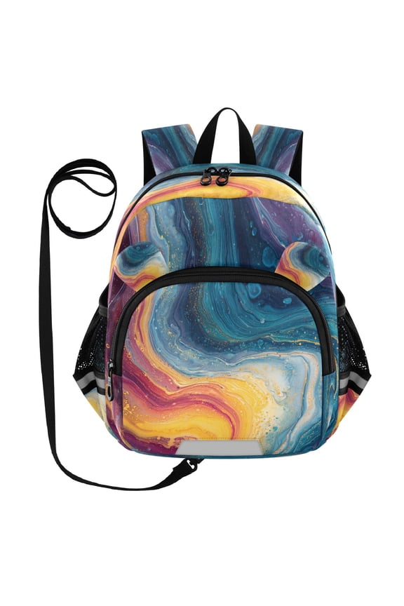 Adorable Ear-Print Backpack with Reflective Strip and Anti-Lost Leash Adjustable Shoulder Straps Mini Travel Backpack Rainbow-colored Sinuous Marble