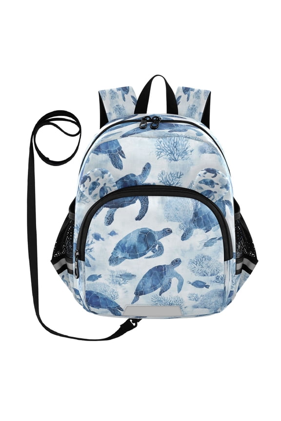 Adorable Ear-Print Backpack with Reflective Strip and Anti-Lost Leash Adjustable Shoulder Straps Mini Travel Backpack Sea Turtles and Fish Swimming
