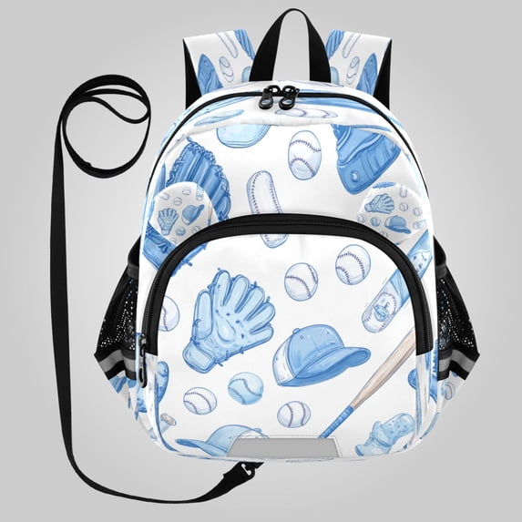 RMDQTR Adorable Ear-Print Backpack with Reflective Strip and Anti-Lost Leash Adjustable Shoulder Straps Mini Travel Backpack Soft Blue Baseball Gear Pattern