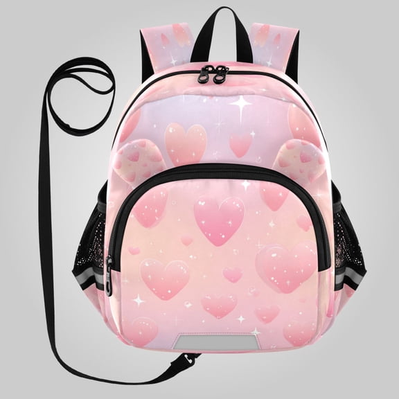 RMDQTR Adorable Ear-Print Backpack with Reflective Strip and Anti-Lost Leash Adjustable Shoulder Straps Mini Travel Backpack Soft Pink Sparkle Tapestry
