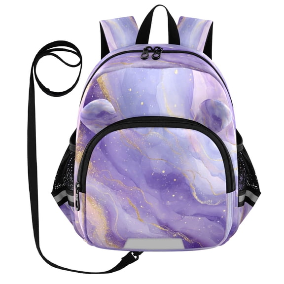 RMDQTR Adorable Ear-Print Backpack with Reflective Strip and Anti-Lost Leash Adjustable Shoulder Straps Mini Travel Backpack Soft Purple Marble Vortex
