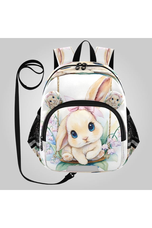 Adorable Ear-Print Backpack with Reflective Strip and Anti-Lost Leash Adjustable Shoulder Straps Mini Travel Backpack Spring Bunny with Flowers
