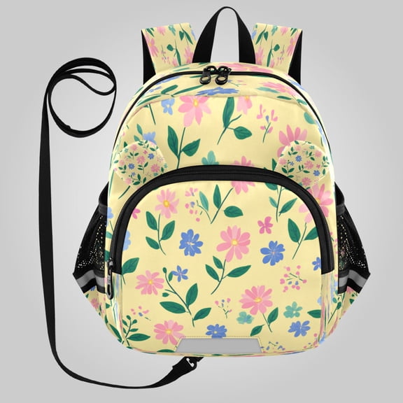 RMDQTR Adorable Ear-Print Backpack with Reflective Strip and Anti-Lost Leash Adjustable Shoulder Straps Mini Travel Backpack Spring Meadow Floral Print
