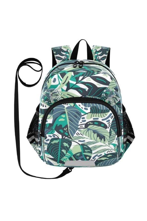 Adorable Ear-Print Backpack with Reflective Strip and Anti-Lost Leash Adjustable Shoulder Straps Mini Travel Backpack Subdued Tropic - Artistic Tropical Pattern