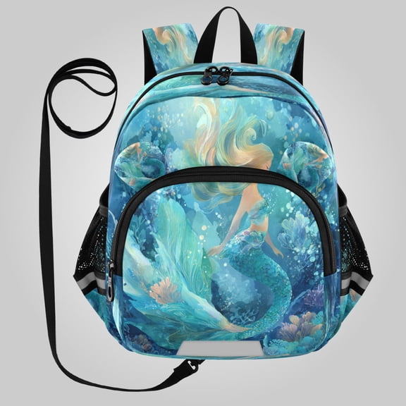 RMDQTR Adorable Ear-Print Backpack with Reflective Strip and Anti-Lost Leash Adjustable Shoulder Straps Mini Travel Backpack Teal Mermaid in Coral Reef