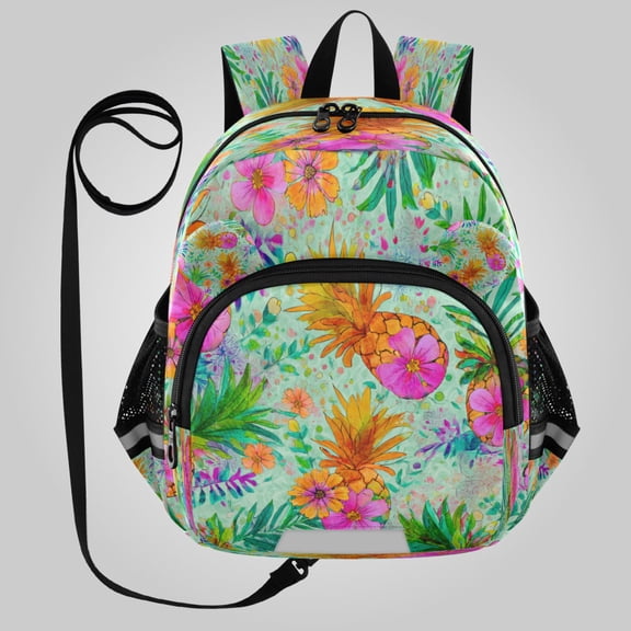 RMDQTR Adorable Ear-Print Backpack with Reflective Strip and Anti-Lost Leash Adjustable Shoulder Straps Mini Travel Backpack Tropical Pineapple Floral