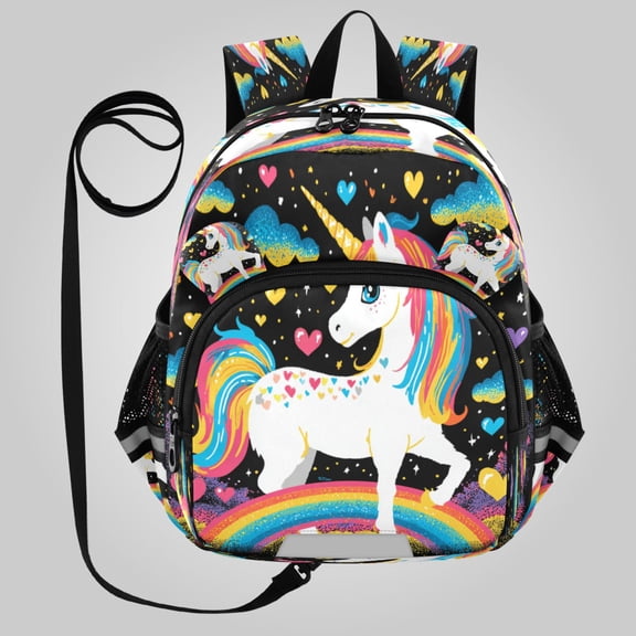 RMDQTR Adorable Ear-Print Backpack with Reflective Strip and Anti-Lost Leash Adjustable Shoulder Straps Mini Travel Backpack Unicorn with A Rainbow Mane
