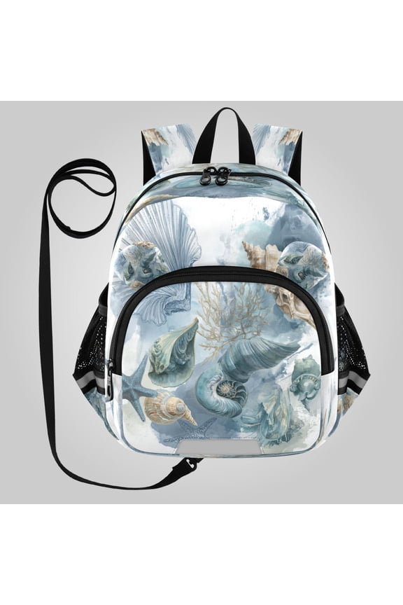 Adorable Ear-Print Backpack with Reflective Strip and Anti-Lost Leash Adjustable Shoulder Straps Mini Travel Backpack Watercolor Coastal Shell Collage