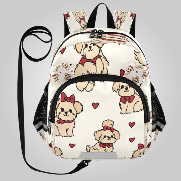 RMDQTR Adorable Ear-Print Backpack with Reflective Strip and Anti-Lost Leash Adjustable Shoulder Straps Mini Travel Backpack Whimsical Puppy Bow Pattern