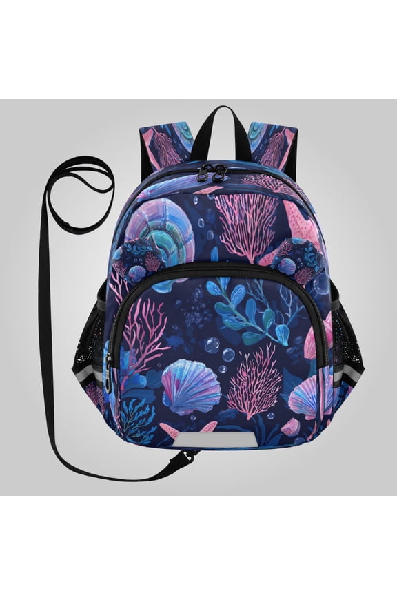 Adorable Ear-Print Backpack with Reflective Strip and Anti-Lost Leash Adjustable Shoulder Straps Mini Travel Backpack Whimsical Underwater Ocean Print