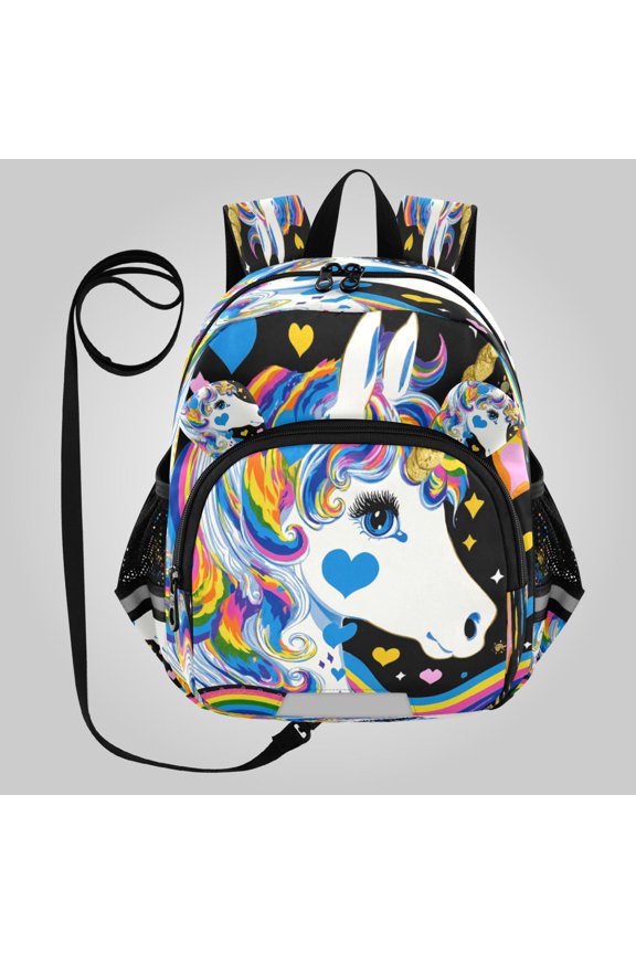 Adorable Ear-Print Backpack with Reflective Strip and Anti-Lost Leash Adjustable Shoulder Straps Mini Travel Backpack 80s-inspired Unicorn