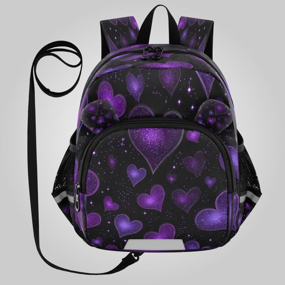 RMDQTR Adorable Ear-Print Backpack with Reflective Strip and Anti-Lost Leash Adjustable Shoulder Straps Mini Travel Backpack Amethyst Diamond Hearts