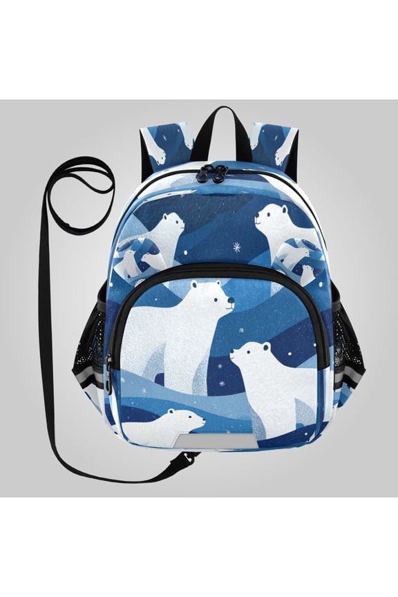 Adorable Ear-Print Backpack with Reflective Strip and Anti-Lost Leash Adjustable Shoulder Straps Mini Travel Backpack Arctic Night Bear Art