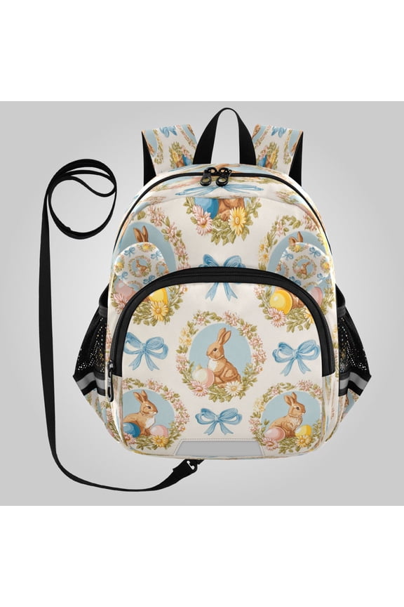 Adorable Ear-Print Backpack with Reflective Strip and Anti-Lost Leash Adjustable Shoulder Straps Mini Travel Backpack Blue Bow Bunny Design