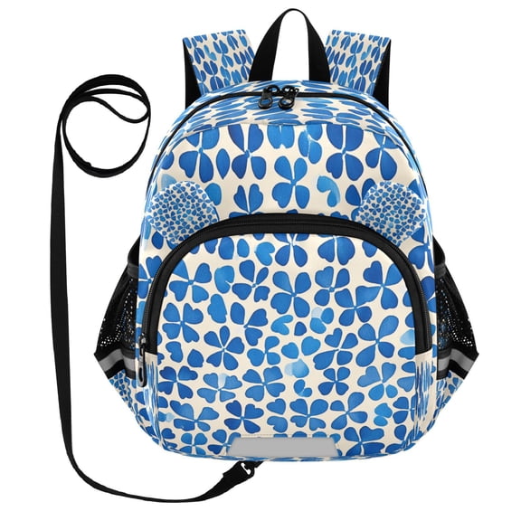 RMDQTR Adorable Ear-Print Backpack with Reflective Strip and Anti-Lost Leash Adjustable Shoulder Straps Mini Travel Backpack Blue Clover Shapes