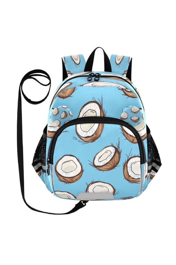 Adorable Ear-Print Backpack with Reflective Strip and Anti-Lost Leash Adjustable Shoulder Straps Mini Travel Backpack Blue Coconut Pattern