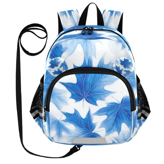 RMDQTR Adorable Ear-Print Backpack with Reflective Strip and Anti-Lost Leash Adjustable Shoulder Straps Mini Travel Backpack Blue Maple Leaves