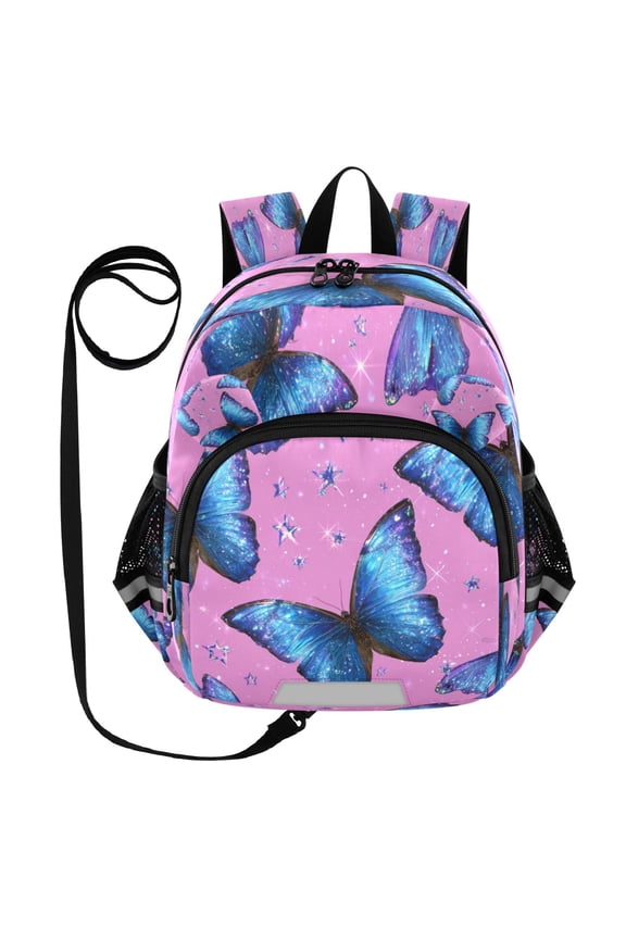 Adorable Ear-Print Backpack with Reflective Strip and Anti-Lost Leash Adjustable Shoulder Straps Mini Travel Backpack Blue Morpho Butterflies
