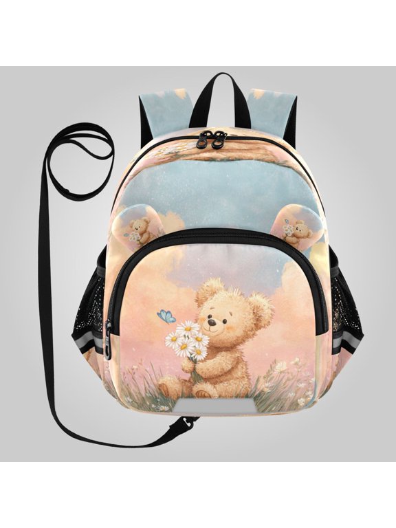 Adorable Ear-Print Backpack with Reflective Strip and Anti-Lost Leash Adjustable Shoulder Straps Mini Travel Backpack Blush Sky Teddy Bear