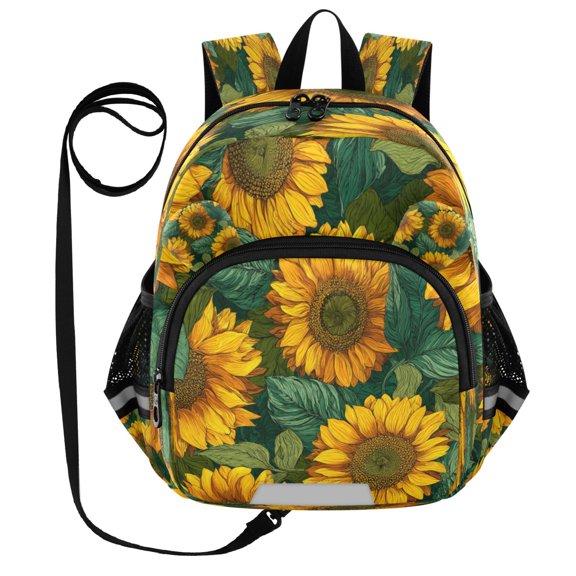 RMDQTR Adorable Ear-Print Backpack with Reflective Strip and Anti-Lost Leash Adjustable Shoulder Straps Mini Travel Backpack Bright Yellow Sunflowers