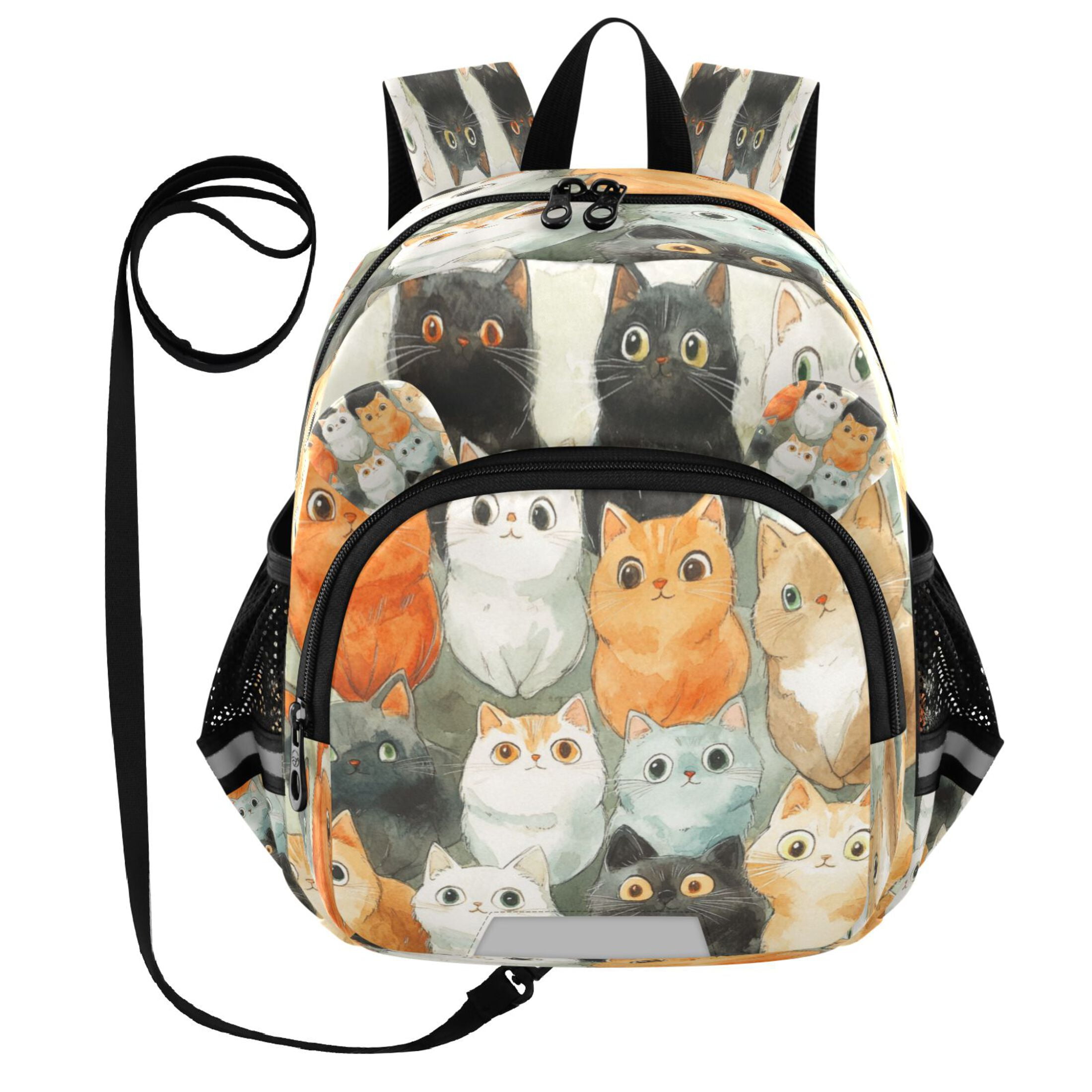 RMDQTR Adorable Ear-Print Backpack with Reflective Strip and Anti-Lost Leash Adjustable Shoulder Straps Mini Travel Backpack Cartoon Cute Cats